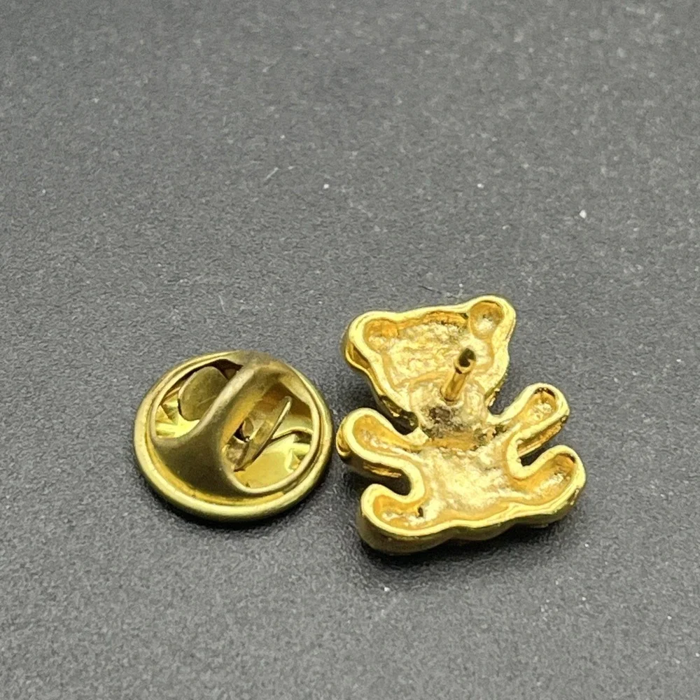 Teddy Bear Faux Ruby‎ Red Eyes Gold Tone Lapel Hat Pin